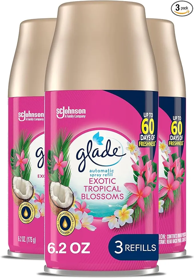 Glade Automatic Spray Refill, Air Freshener for Home and Bathroom, Tropical Blossoms, 6.2 Oz, 3 Count