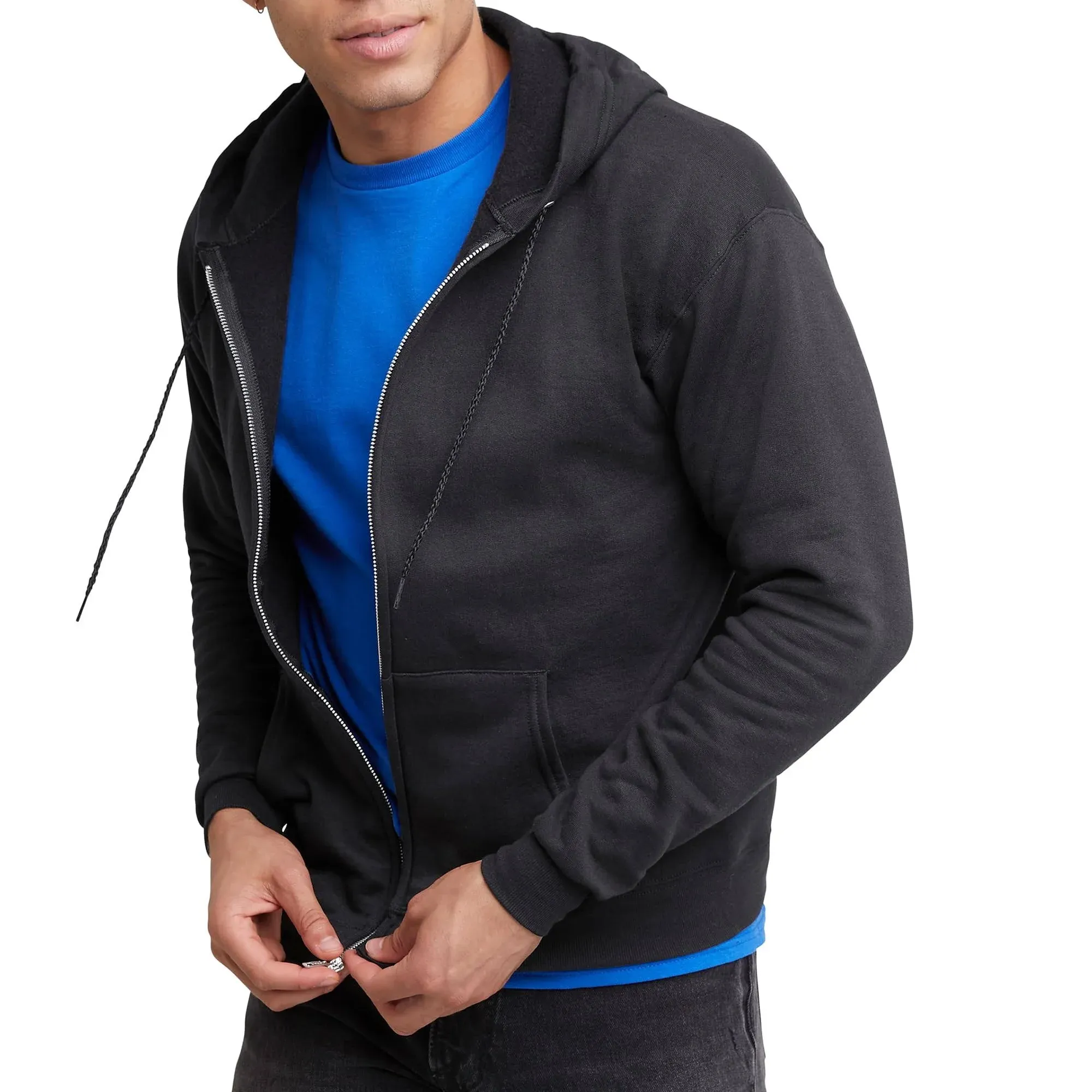 Hanes Men's Hoodie, EcoSmart Fleece Zip-Front Hooded Sweatshirt, Cotton-Blend Fleece Hooded Sweatshirt, Mid-Weight Zip-Up