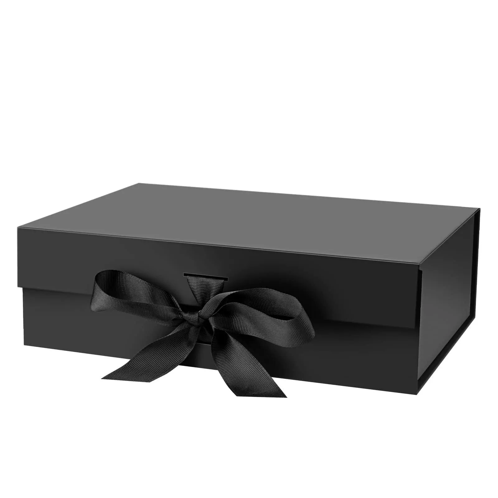 Gift Box with Lid for Presents 10.5x7.5x3.1 Inches with Ribbon and Magnetic Closure(1-Pack) (Black)