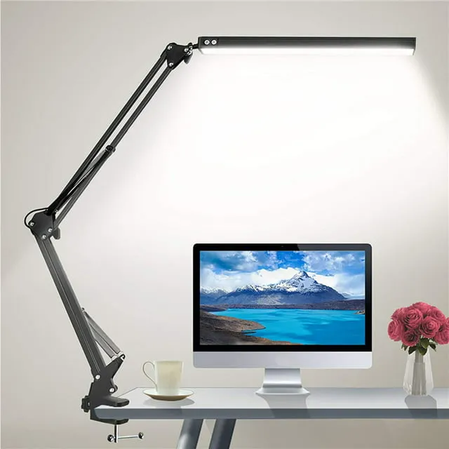 LED Desk Lamp Adjustable Swing Arm Lamp with Clamp Eye-Caring Reading Desk Light