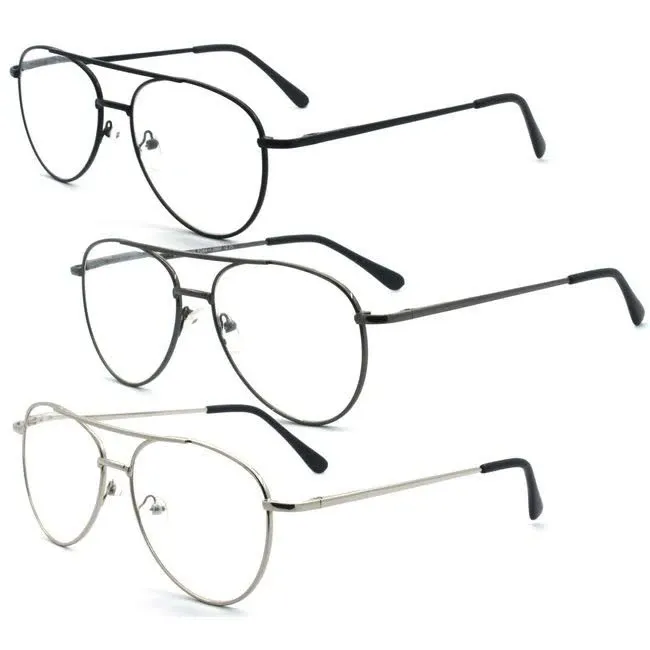 3 Pack Aviator Style Metal Frame Blue Light Blocking Reading Glasses