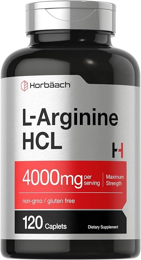 Horbäach L-Arginine 4000mg | 120 Caplets | for Men and Women | Maximum Strength Nitric Oxide Precursor | Vegetarian, Non-GMO, Gluten Free Supplement