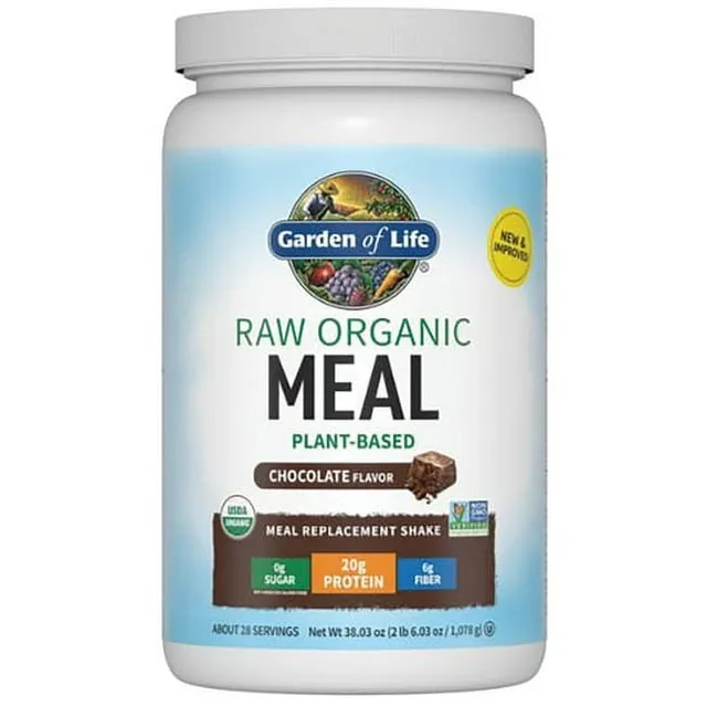 Garden of Life Raw Organic Meal Powder, Chocolate Cacao, 20g Protein, 1.1lb, 17.9oz