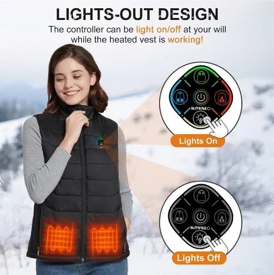 KOVNLO Womens Heated Vest, 4 in 1 Smart Controller, Lights-out Design, Lightweight Heating Vest (Battery Pack Not Included)