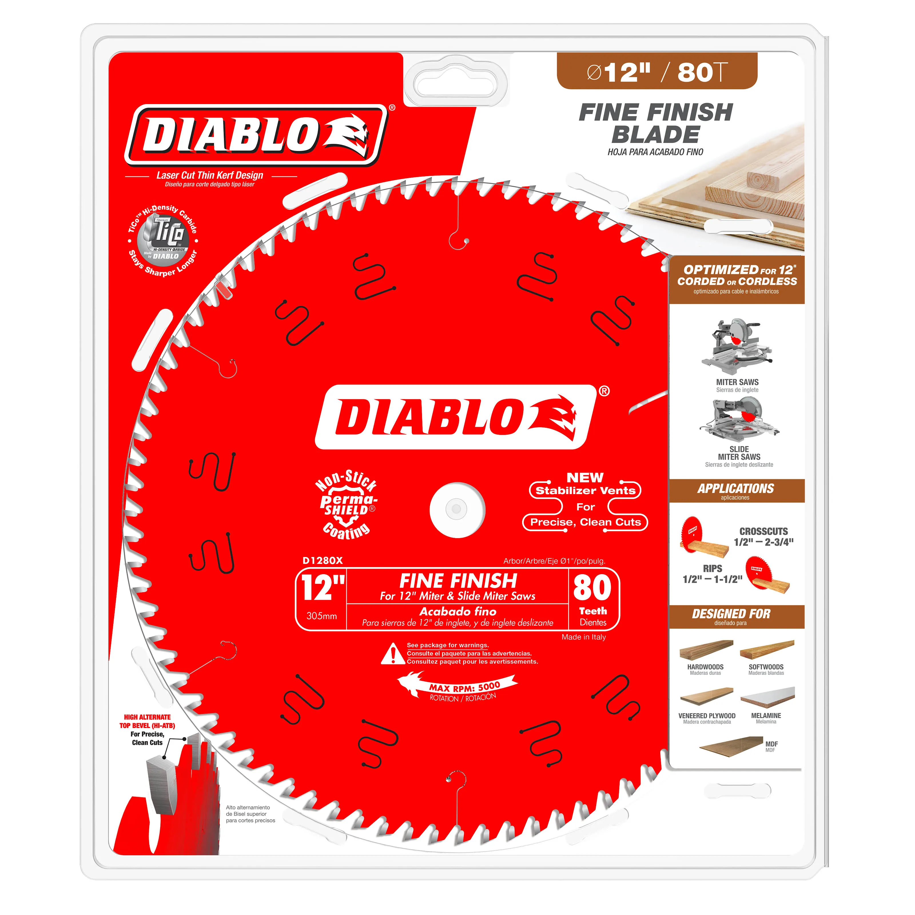 Diablo D1280X 12&#034; x 80 Tooth Finish Blade. New In Package