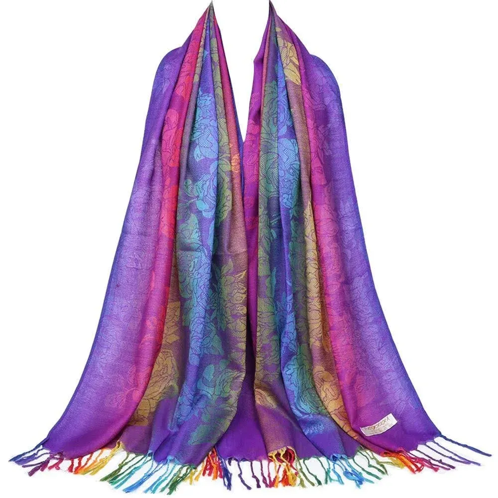 Women Long Rainbow Paisley Pashmina Scarf Wrap Shawl Plaid Cozy Gift  | eBay