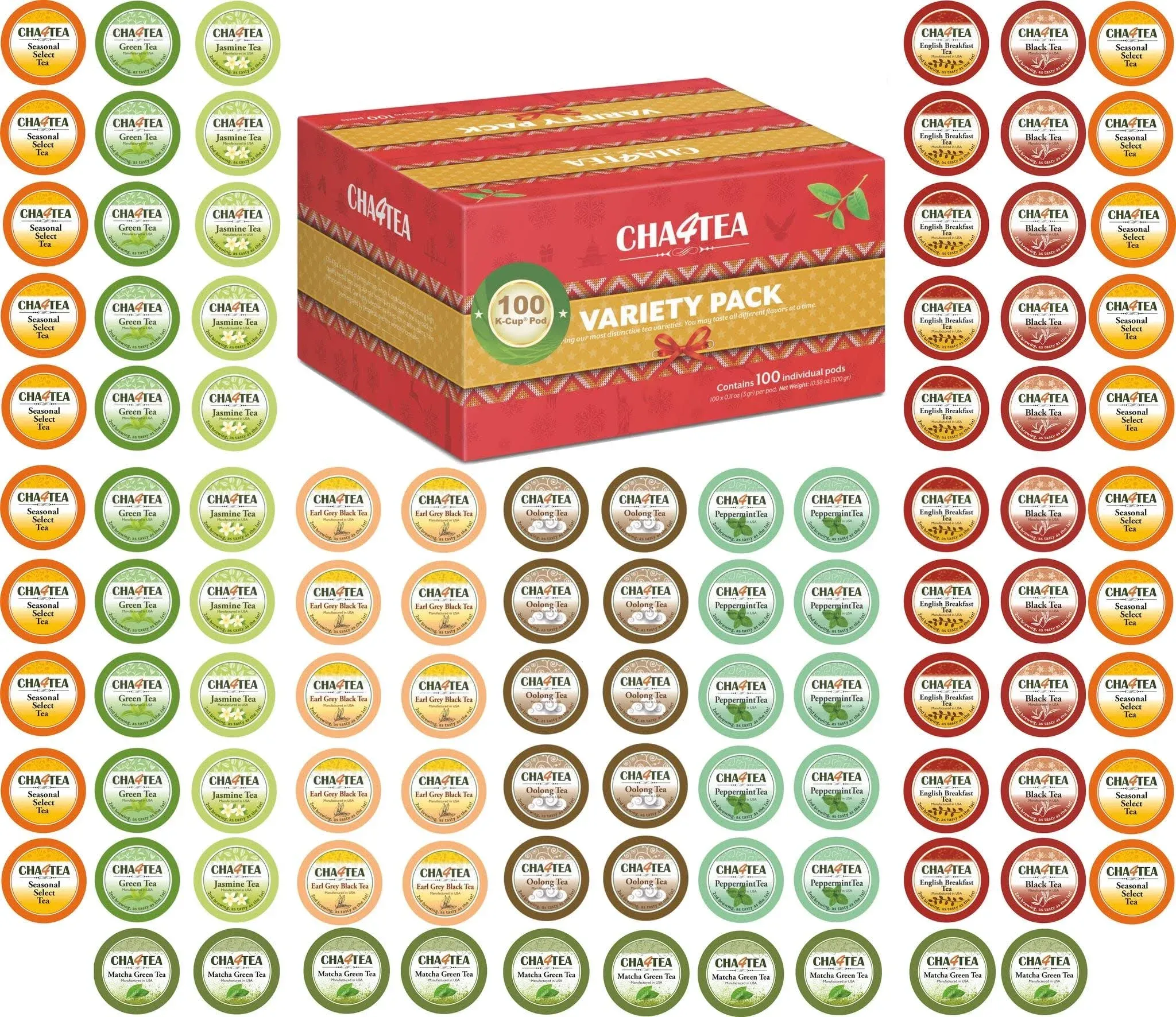 Cha4TEA 100-Count Variety Sampler Pack for Keurig K-Cup Brewers