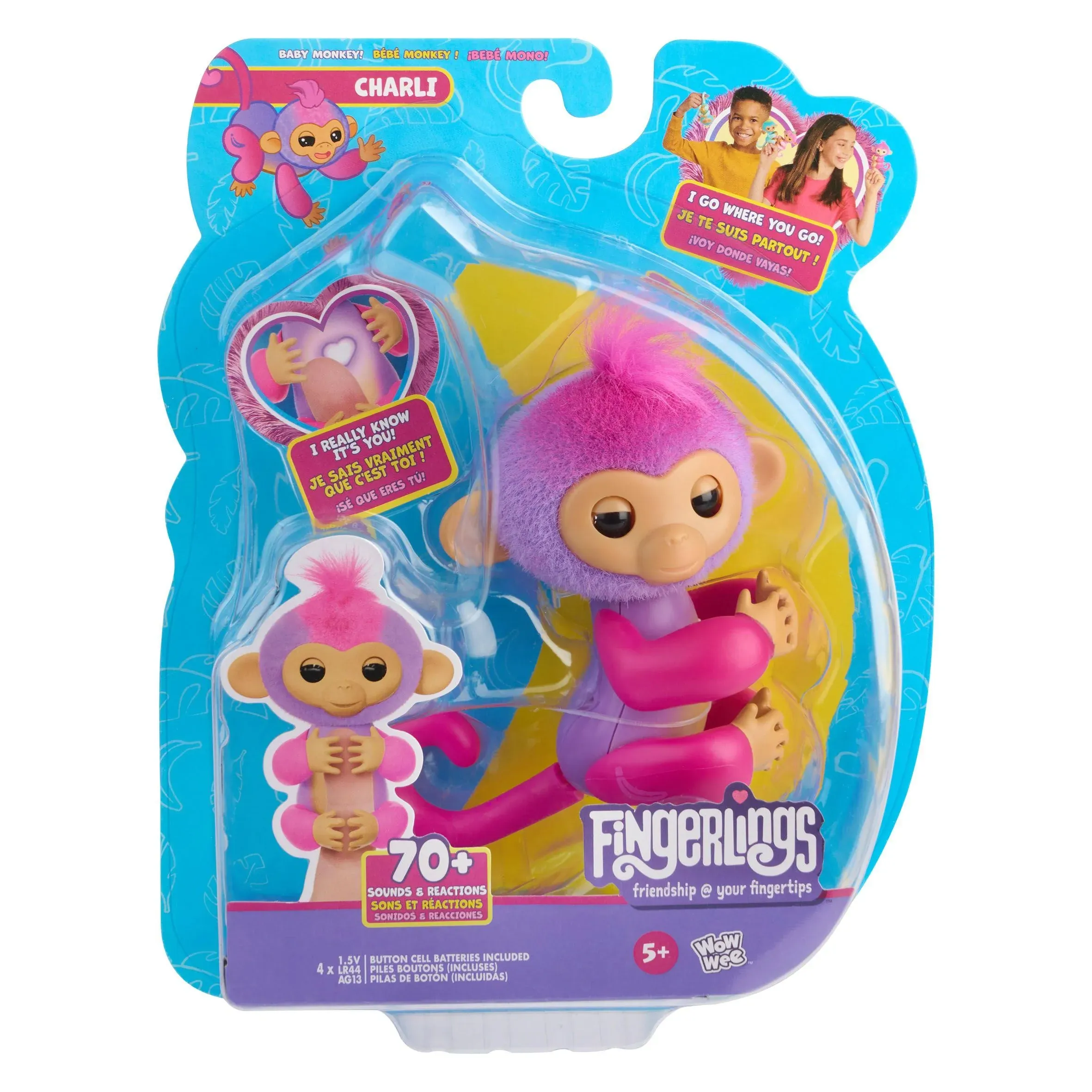 Fingerlings Interactive Baby Monkey Charli, 70+ Sounds & Reactions, Heart Lights Up, Reacts to Touch (Ages 5+)