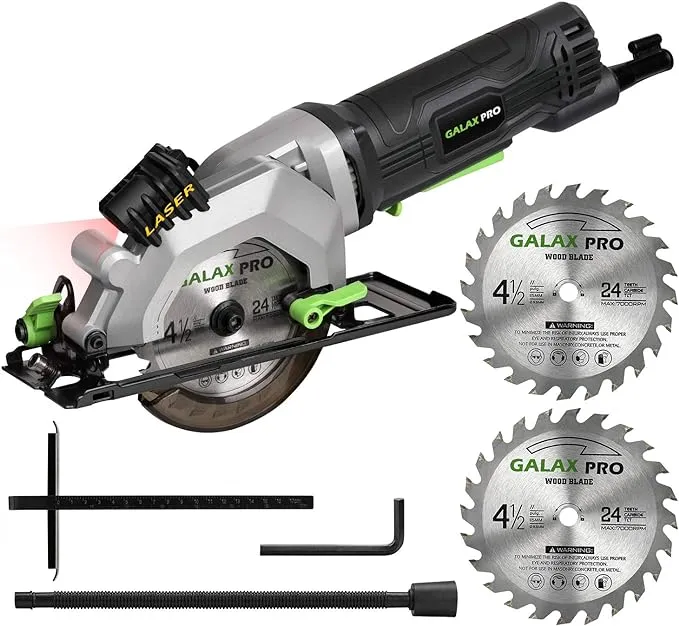 GALAX PRO 4Amp 3500RPM Circular Saw with Laser Guide, Max. Cutting Depth1-11/16"(90°), 1-1/8"(45°）Compact Saw with 4-1/2" 24T TCT Blade, Vacuum Adapter, Blade Wrench, and Rip Guide