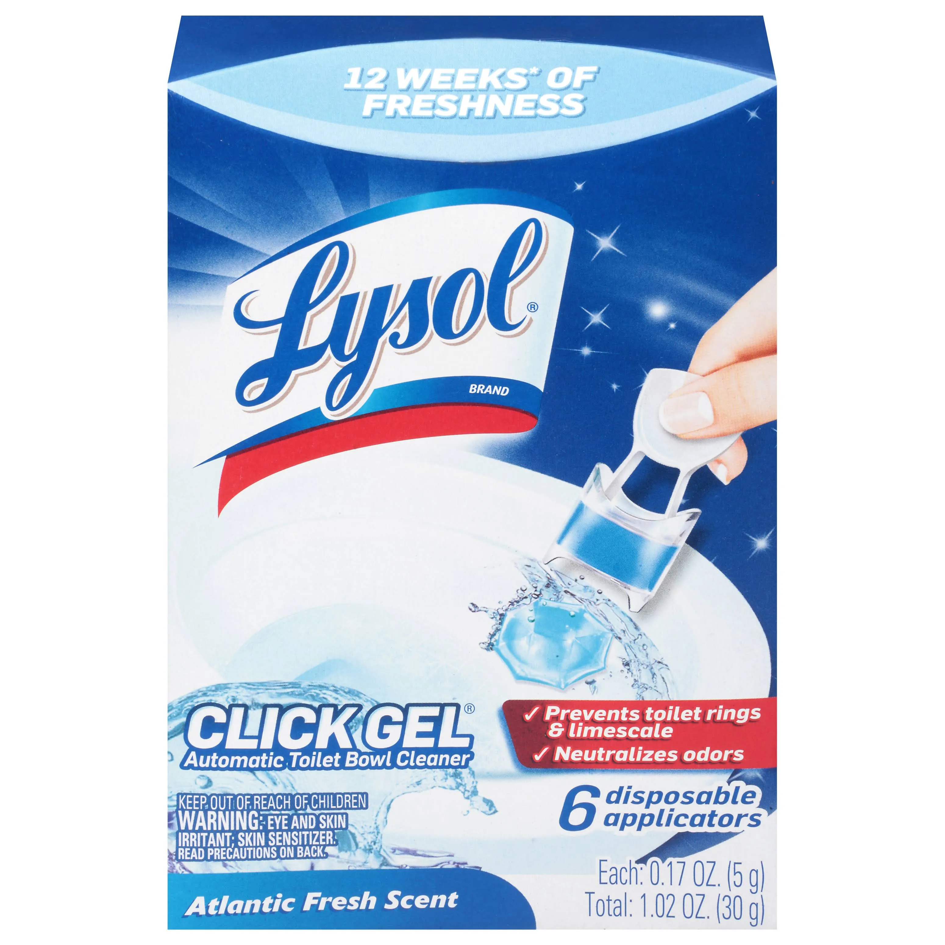 Lysol Automatic Toilet Bowl Cleaner, Atlantic Fresh Scent, Click Gel - 6 pack, 0.17 oz applicators