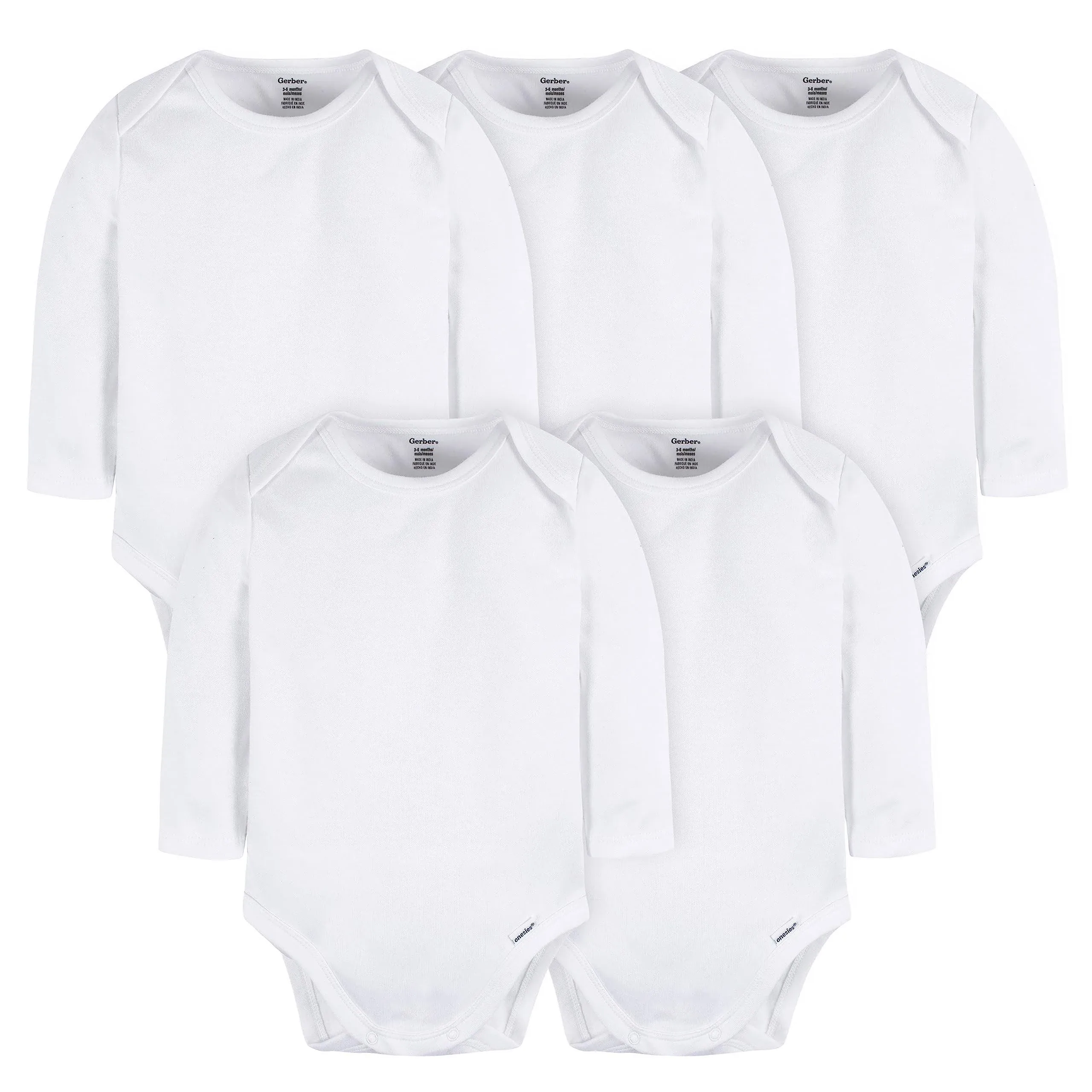 Gerber Baby Long Sleeve Solid Onesies Multi-Pack Interlock 180 Gsm