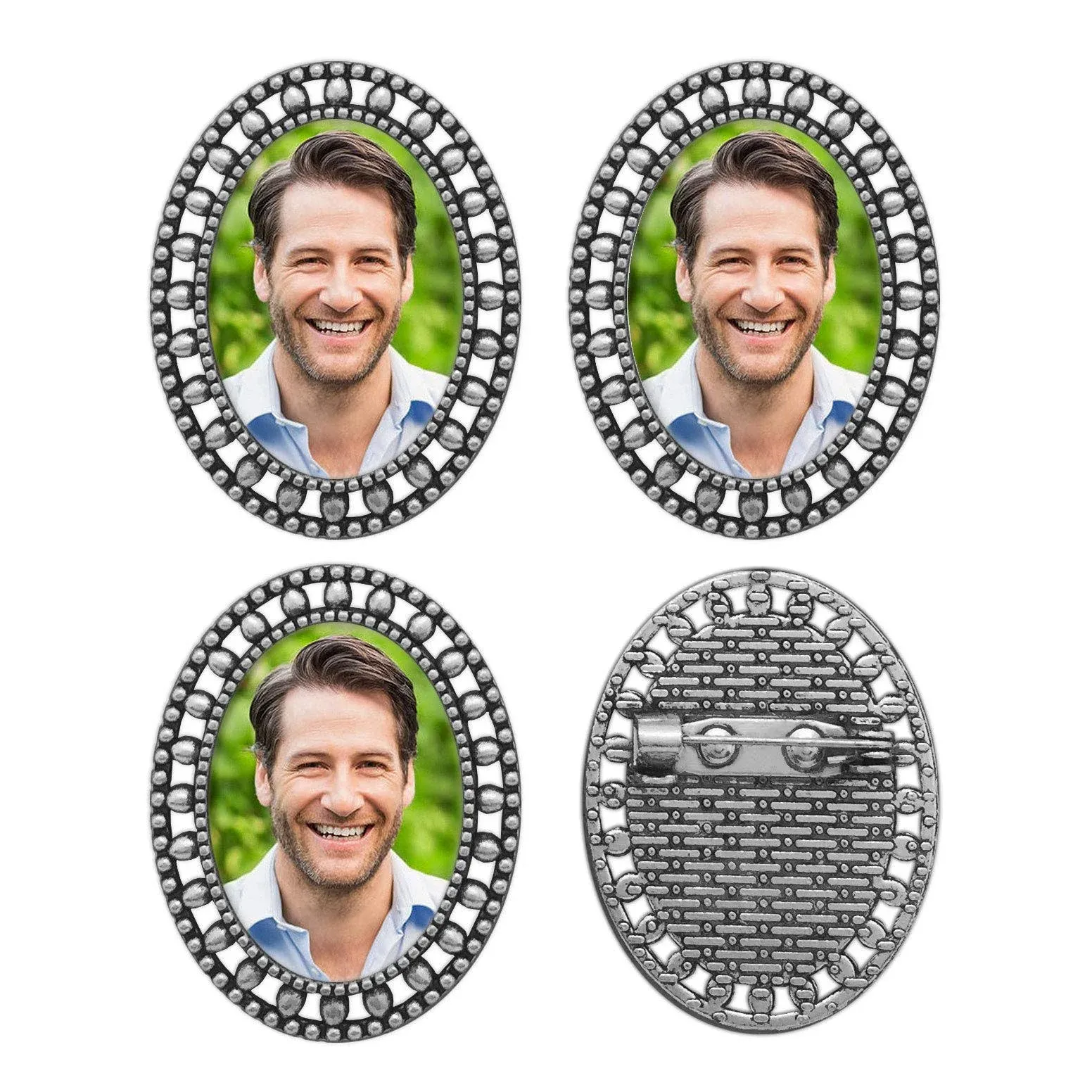 Groomsmen Gifts Groom Picture Lapel Pins Pack of 4 Memorial Wedding Oval Funeral Boutonniere Pin Kit with Photo Resizing Software