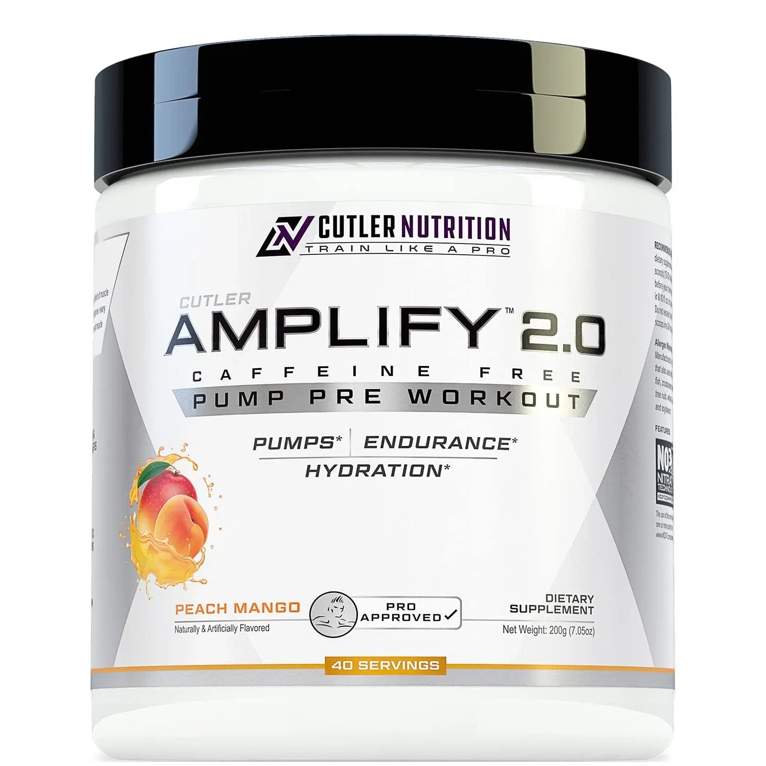 Cutler Nutrition, Amplify 2.0, Pump Pre Workout, Caffeine Free, Peach Mango