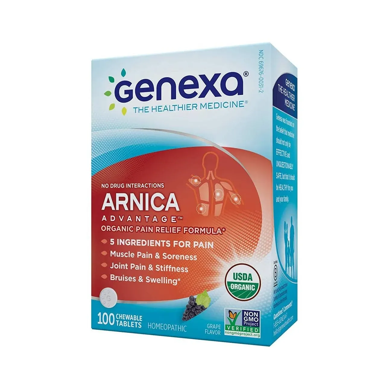 Genexa Arnica Advantage: Organic Pain Relief 100 Chewable Tablets