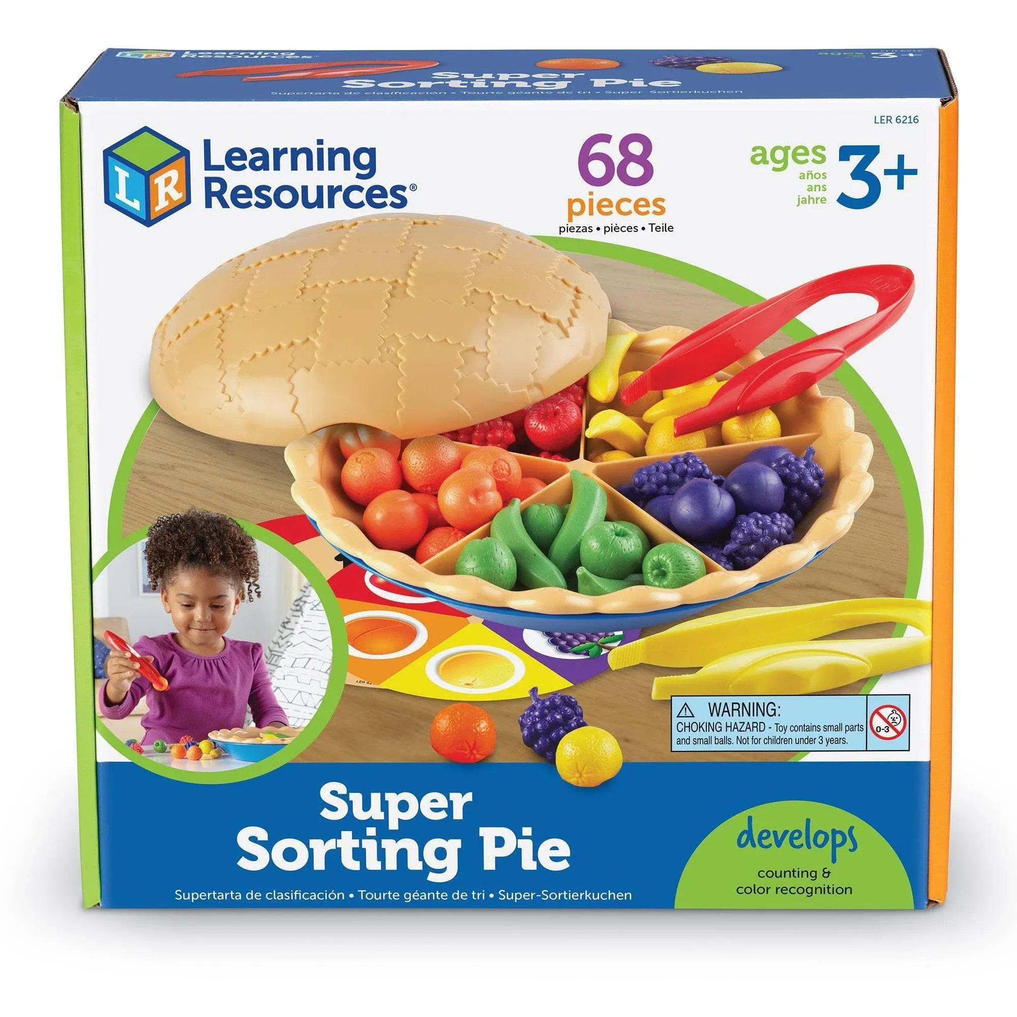 Learning Resources Super Sorting Pie - 68 Pieces, Ages 3+ Toddler Fine Motor Toy, Preschool Learning Games, Develops Counting and Color Recognition, Pretend Play Food, Kids Tweezers