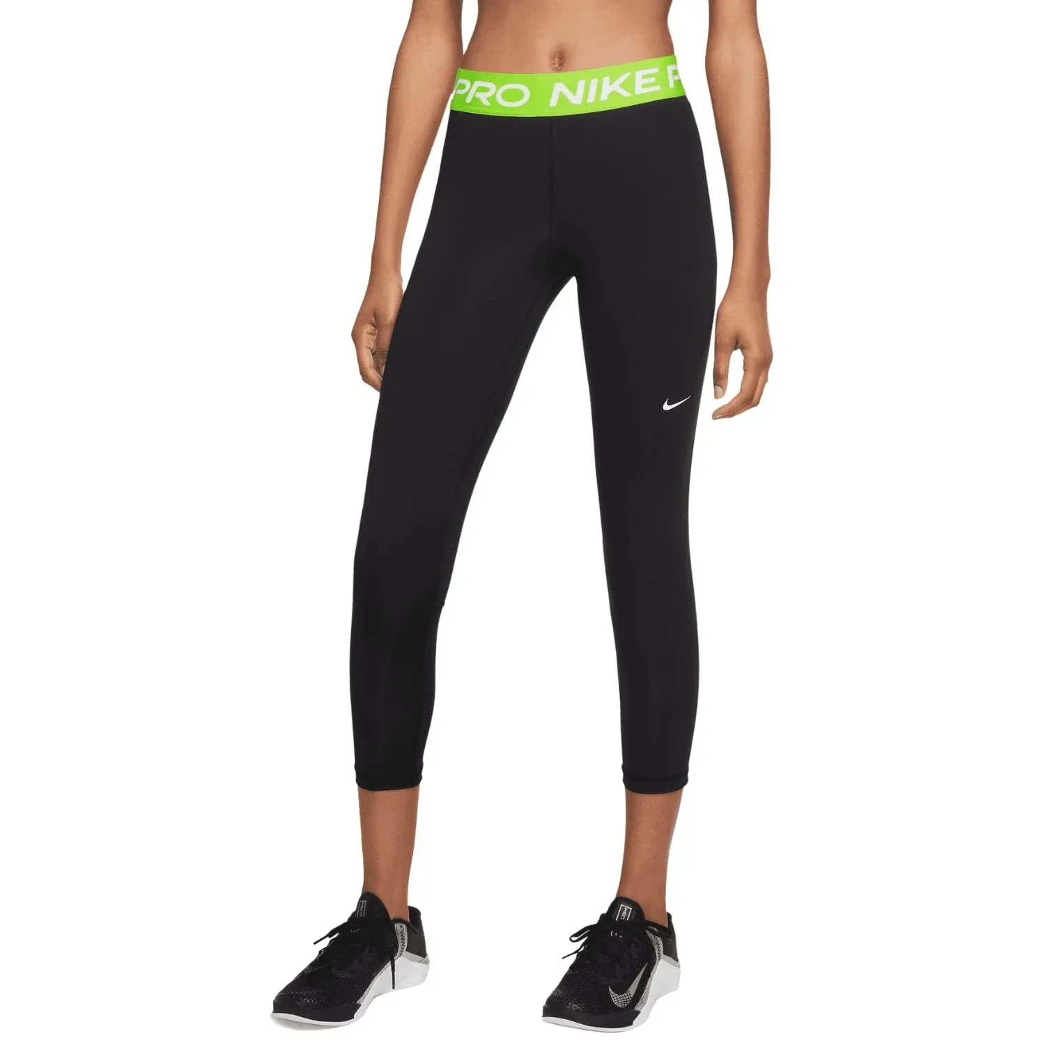 Nike Women's Pro 365 Mid-Rise Crop Leggings in Black/Black Size Large | Polyester ...