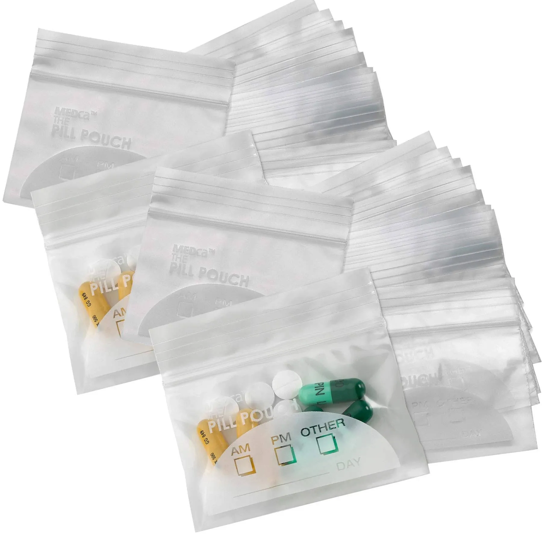 Pill Pouch Bags - (Pack of 300) 3" x 2.75" - BPA Free, Poly Bag Disposable Zipper Pills Baggies, Daily AM PM Travel Medicine Organizer Storage Pouches, Best Clear Reusable with Write-on Labels