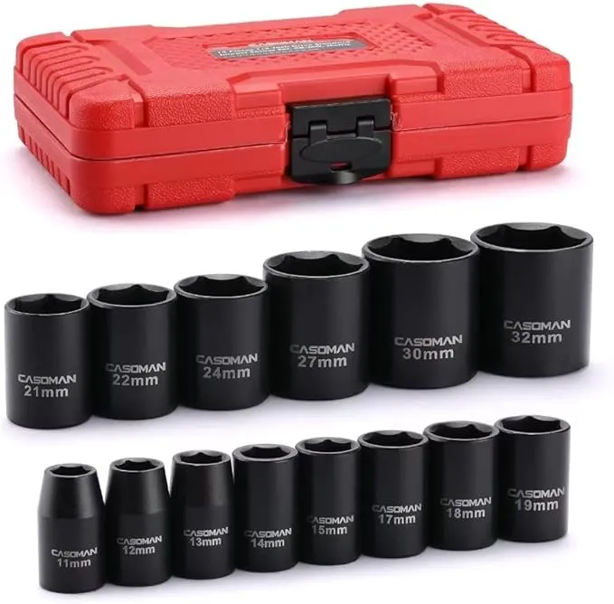 Casoman 14 Pieces 1/2-Inch Drive Shallow Impact Socket Set, Metric, 6-Point, 11mm to 32mm