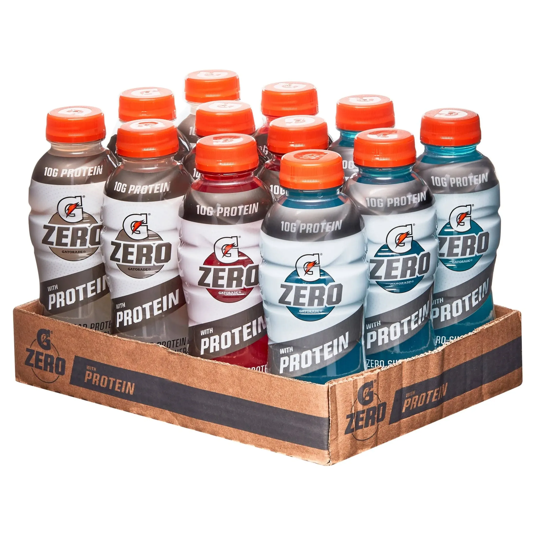 Gatorade Zero With Protein, 10g Whey Protein Isolate, Zero Sugar, vegetarian, Liquid Electrolytes, Cool Blue, 16.9 Fl Oz Bottle, 12 Pack