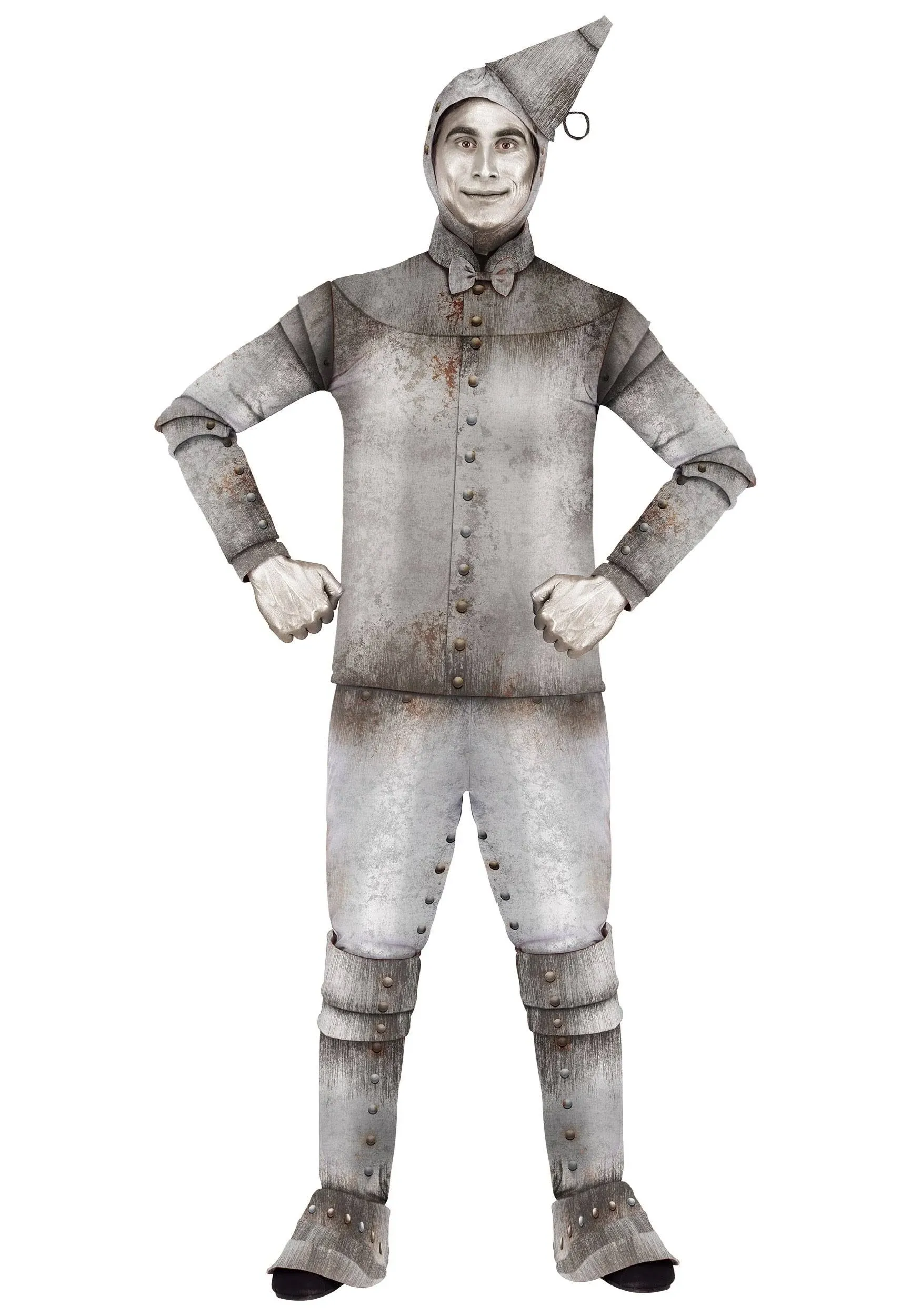 Adult Silver Tin Man Halloween Costume Shirt, Pants, Gloves, Boot Covers, Hood