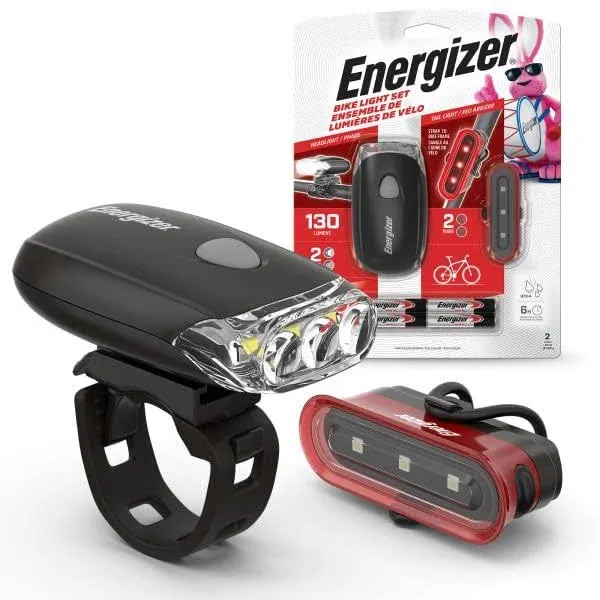 Energizer Bike Light Set Headlight &amp; Tail Light 130 Lumens w/ 2 modes