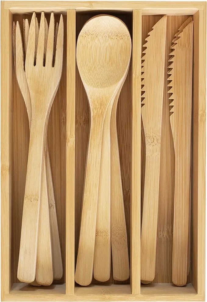 Totally Bamboo 12-Piece Reusable Bamboo Flatware Set with Portable Storage Case, Dishwasher Safe