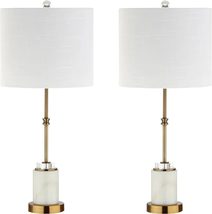 Jonathan Y Harper 27 in. Marble/Crystal Table Lamp, Brass (Set of 2)