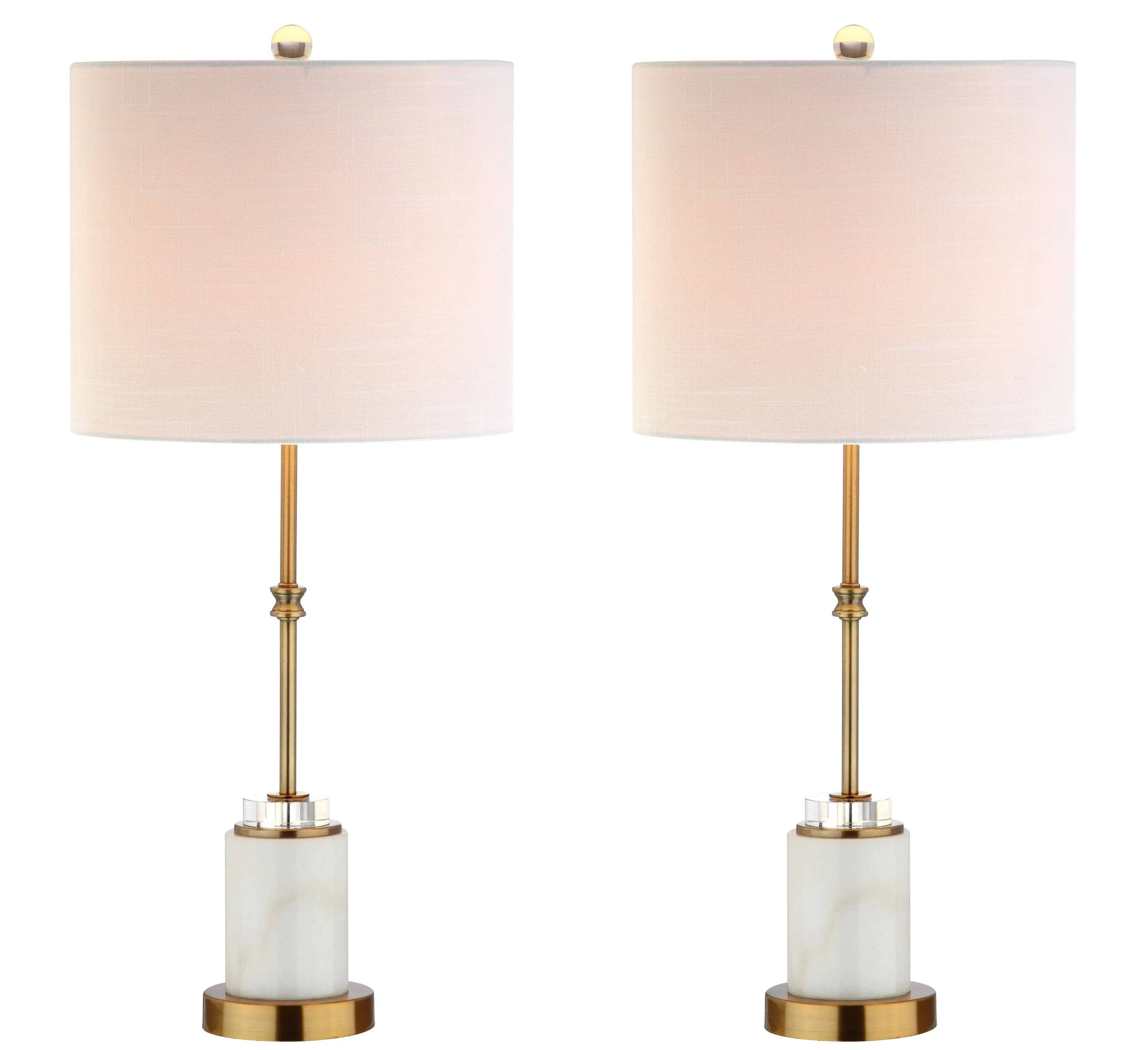 Jonathan Y Harper 27" Marble/Crystal LED Table Lamp, Brass (Set of 2), White