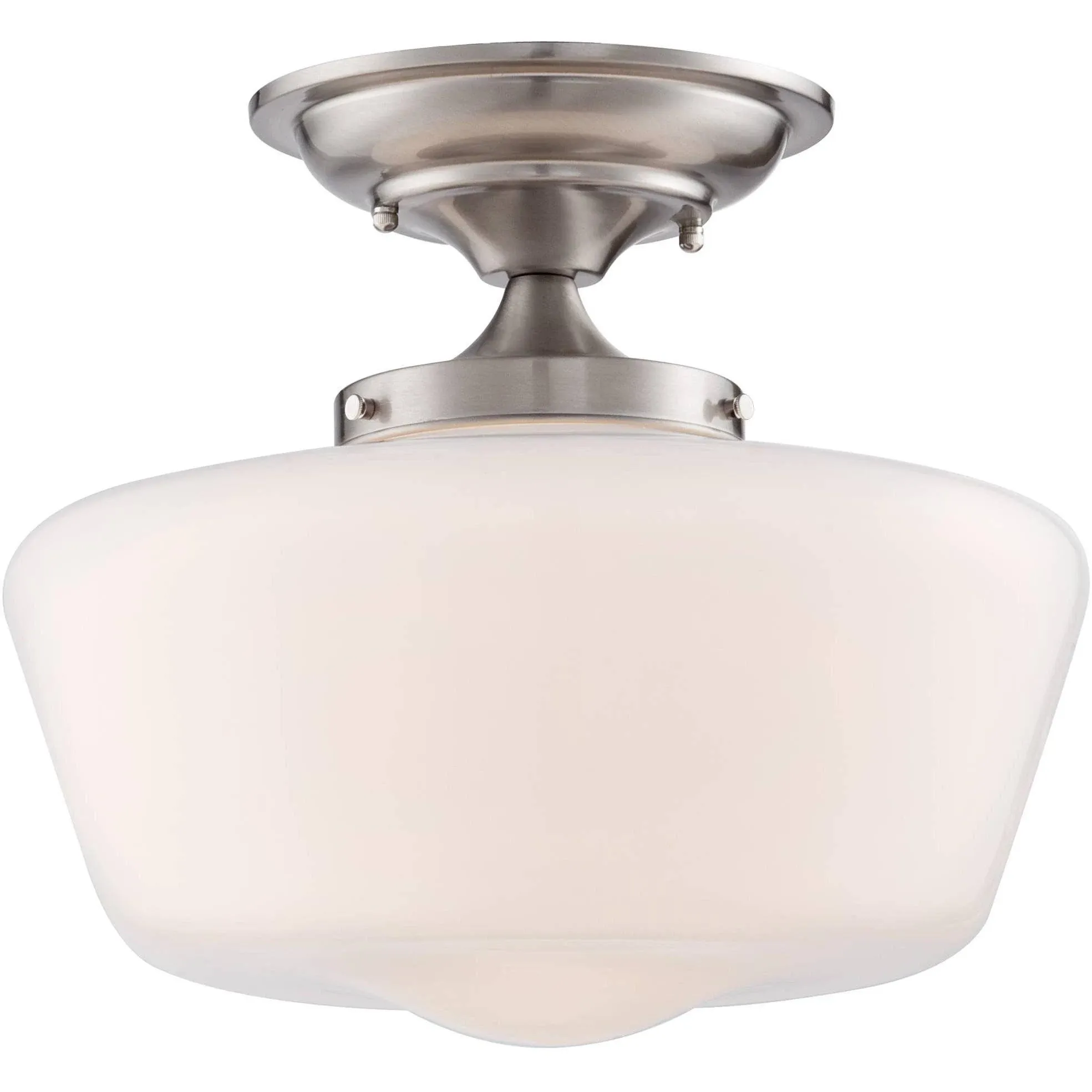 Regency Hill Floating Rustic Farmhouse Ceiling Light Semi Flush-Mount Fixture 12" Wide Brushed Nickel Opal White Glass Shade for Bedroom Kitchen Living Room Hallway Dining Bathroom House