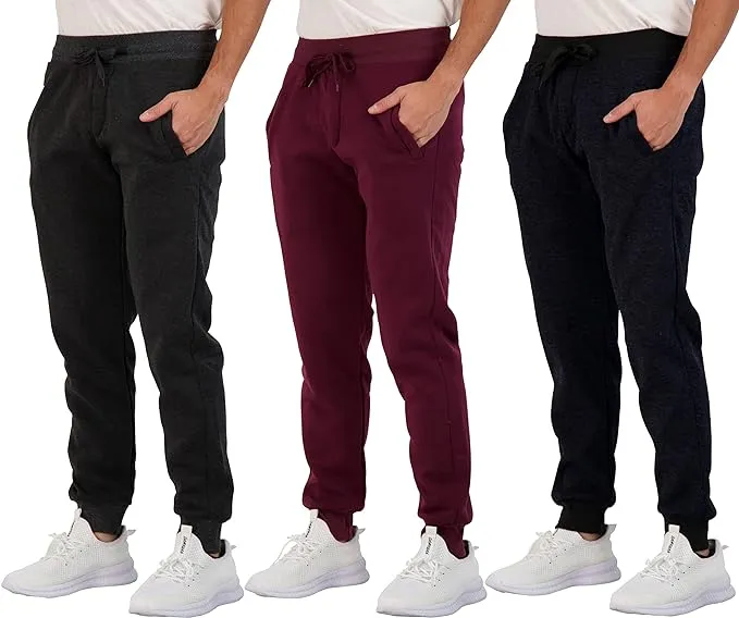 Real Essentials 3 Pack: Men's Tech Fleece Ultra-Soft Jogger Athletic Sweatpants with Pockets (Available in Big & Tall)