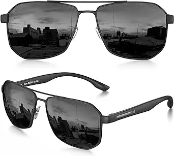 LUENX Polarized Polygon Aviator Sunglasses