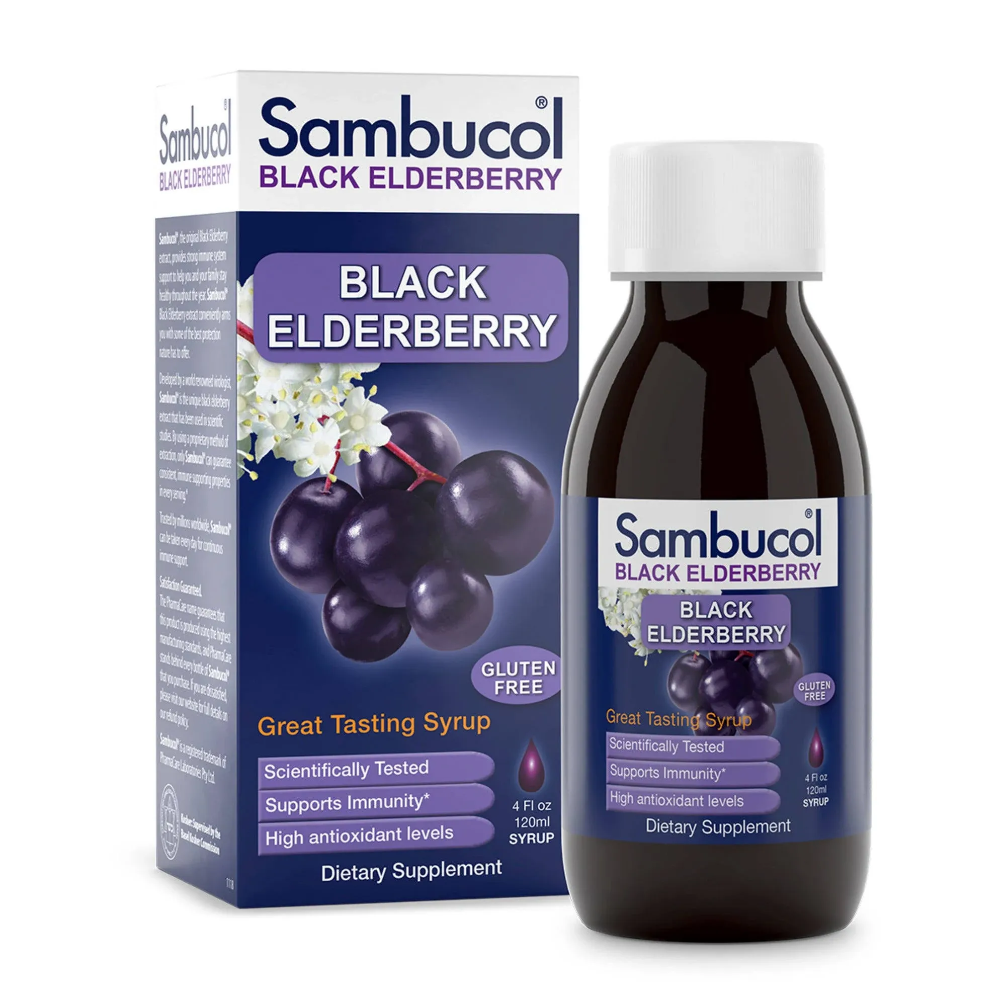 Sambucol Immune System Support Syrup, Black Elderberry - 4 fl oz bottle