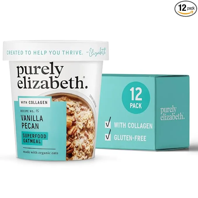 Purely Elizabeth, Vanilla Pecan, Collagen Oatmeal Cups With Nut Butter Packet, Gluten-Free, 2 Ounce (Pack of 12)