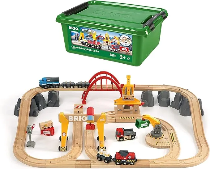 BRIO World Deluxe Cargo Wooden Railway Train Set for Children Age 3 Years Up - Compatible with Most BRIO Add Ons & Accessories - Easter Gifts for Kids Cargo Railway Deluxe Set