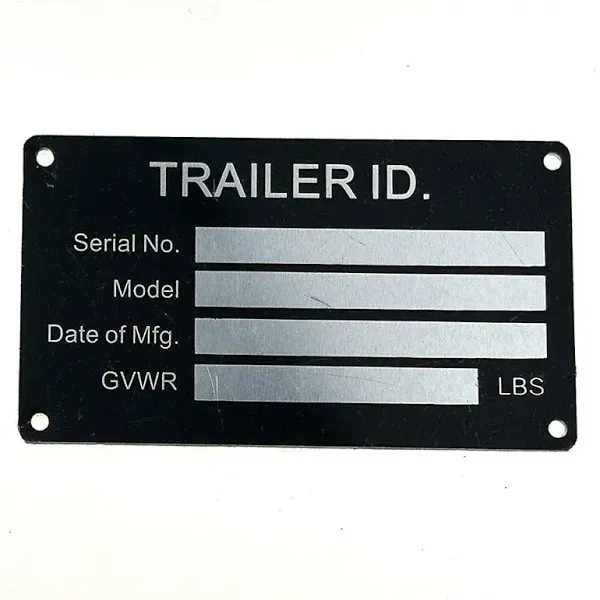 Blank Med Trailer Truck Equipment Vin Frame Plate Serial Model # Id Tag Gvwr