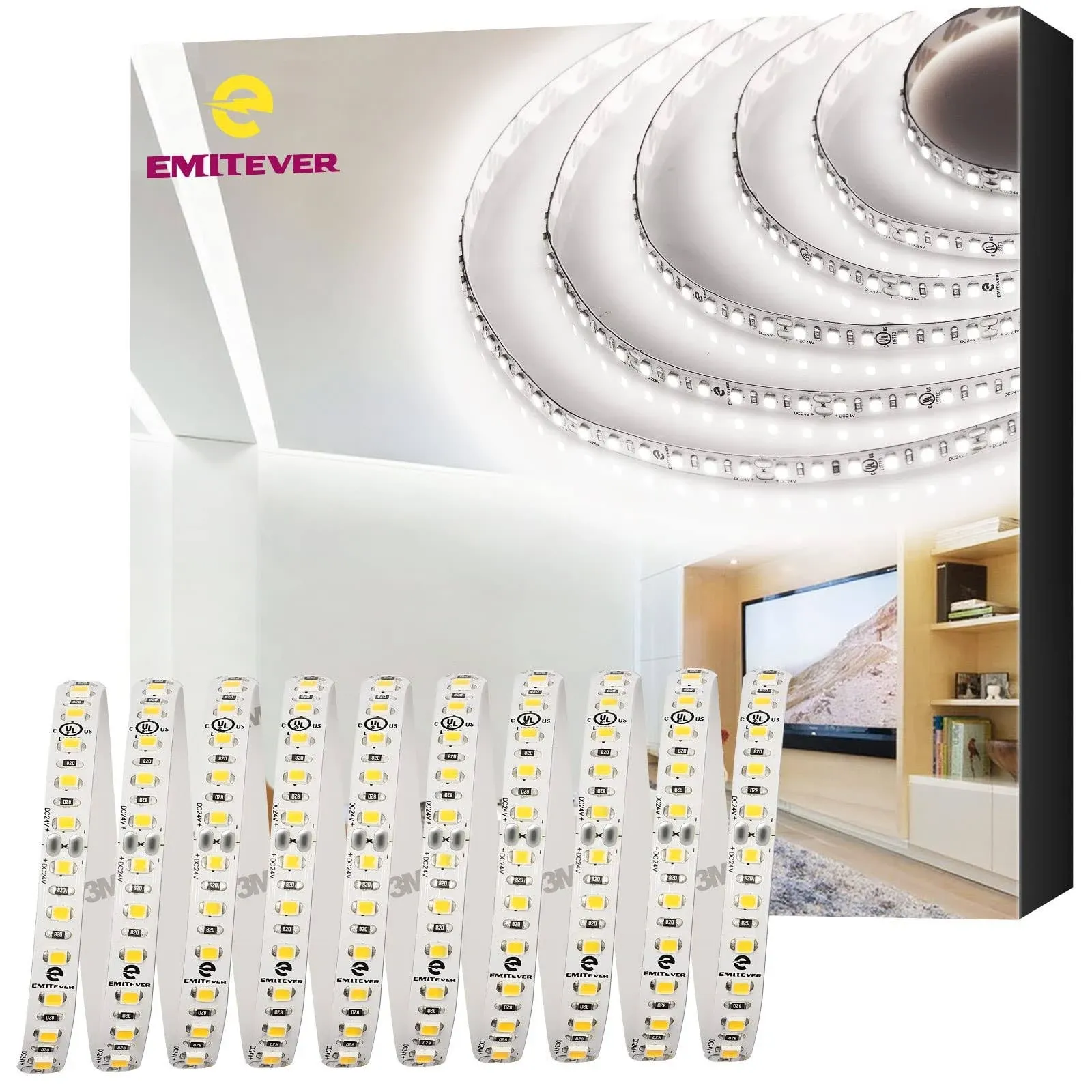 EMITEVER LED Strip Lights Cool White, 5000K 32.8FT 1200LEDs, White 