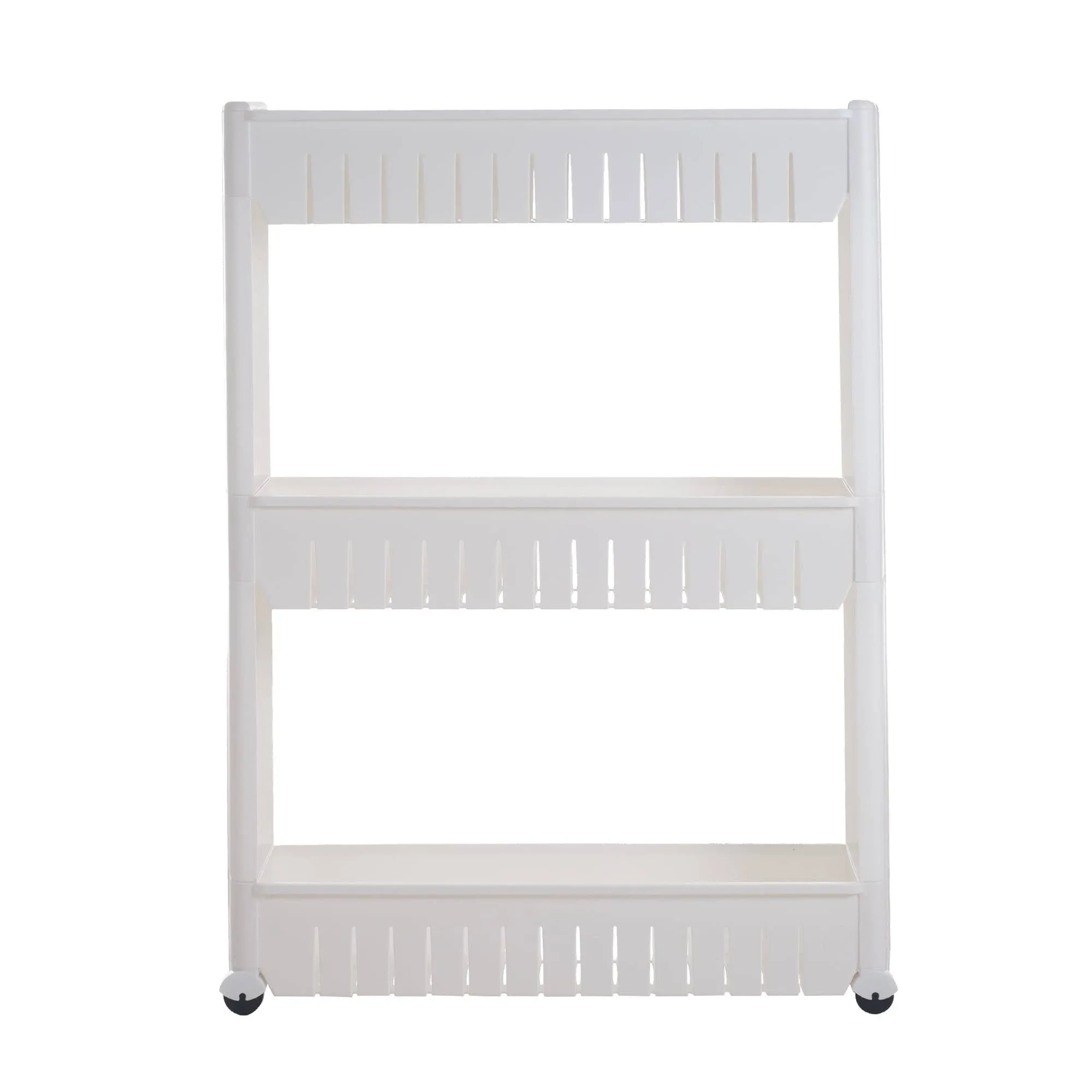 Slide Out Pantry Storage Tower with Wheels 3-Tier White Slim 3-Level Organizer