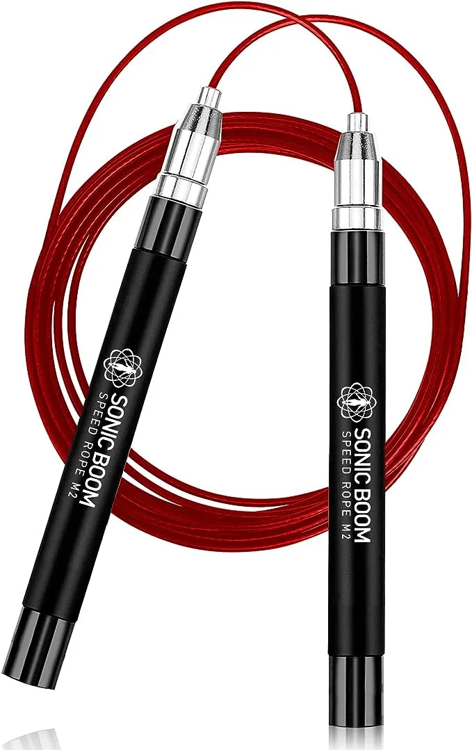 Epitomie Fitness Sonic Boom M2 High Speed Jump Rope - Patent Pending Self-Locking, Screw-Free Design Weighted, 360 Degree Spin, Silicone Grip with 2