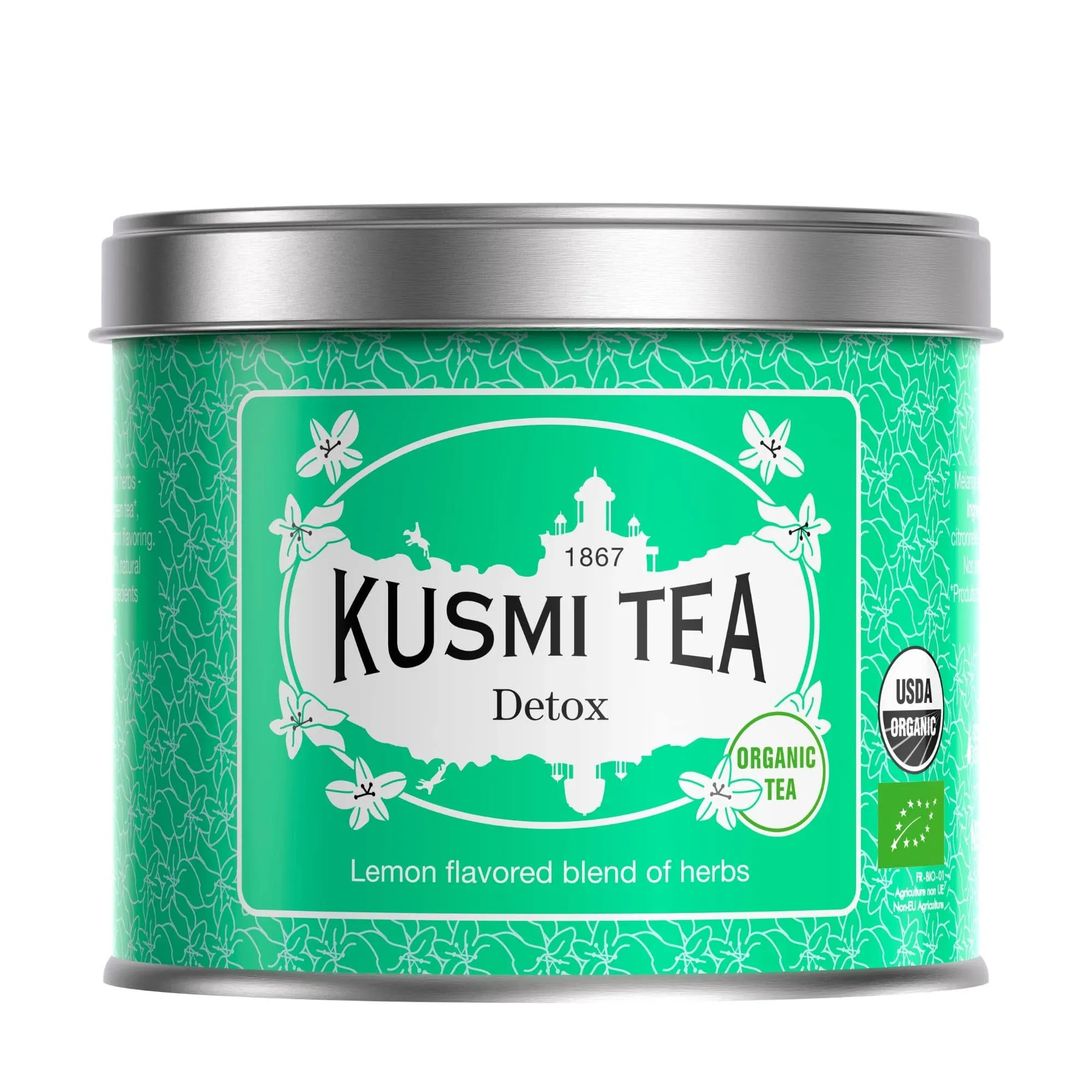 Kusmi Tea Detox - 3.5 oz Loose Tea Tin - Organic Blend of Green Tea, Mate & Lemon