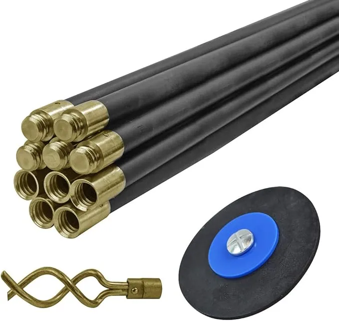 Faithfull FAIDRSET12 Drain Rod Set 9M (30ft) 10 x Rods, Plunger, Worm. Brass Rod Commectors