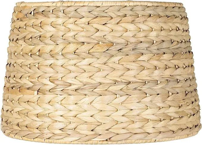 Natural Cottage Woven Seagrass Small Drum Lamp Shade 10" Top x 12" Bottom x 8.25" Slant x 8" High (Spider) Replacement with Harp and Finial - Springcrest