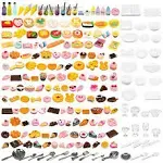 200pcs Miniature Landscape Food Drinks Bottle Mini Toys Doll House Kitchen Play Resin Dollhouse Accessories for Adults Teenagers Cooking Game Hamburger Ice Cream Cake Bread Tableware Party