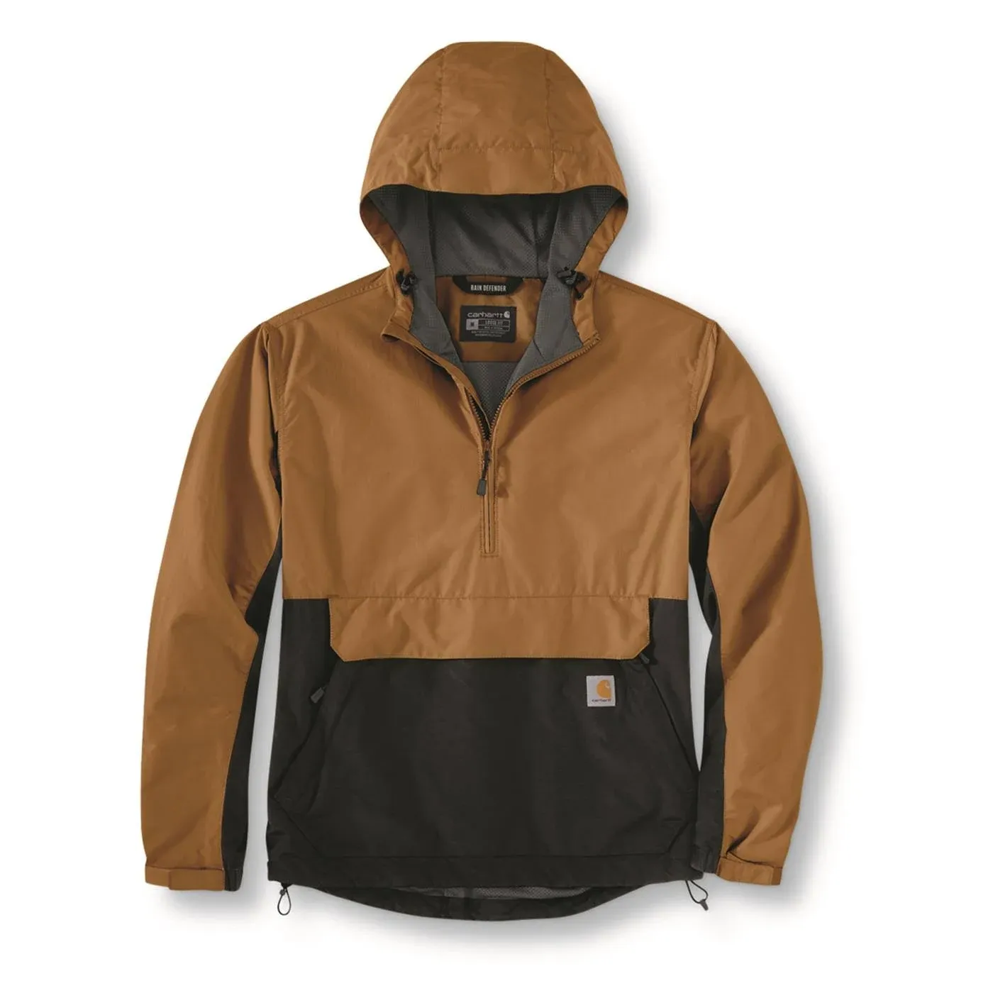 Carhartt Men's Rain Defender Loose Fit Lightweight Packable Anorak, Small, Carhartt Brown/Black