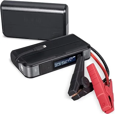 Type S 1000A Car Battery Jump Starter,12V 6.0L Gas 3.0L Diesel, 8000mAh Portable Power Bank Built-in Lightning Cable, MFI Certified, Qi Wireless Charging, LCD, Flashlight, UL-Listed - Black