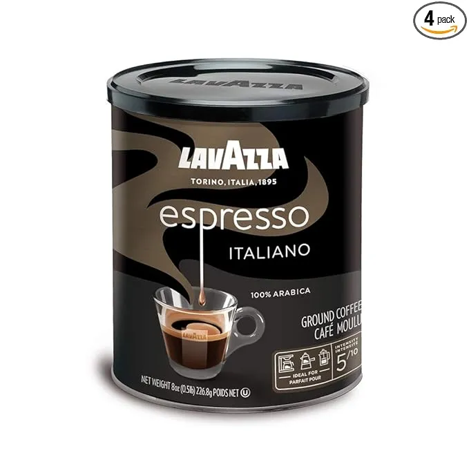 Lavazza Caffe Espresso Ground Coffee Blend, Medium Roast, 8-Ounce Cans Pack of 4