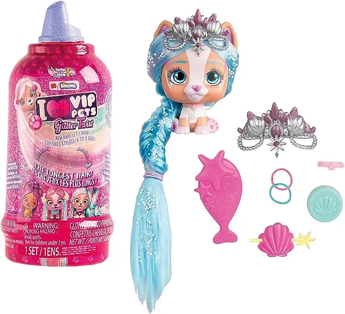 IMC Toys VIP Pets Surprise Hair Reveal - Series 2 Glitter Twist - Styles May Vary , Pink