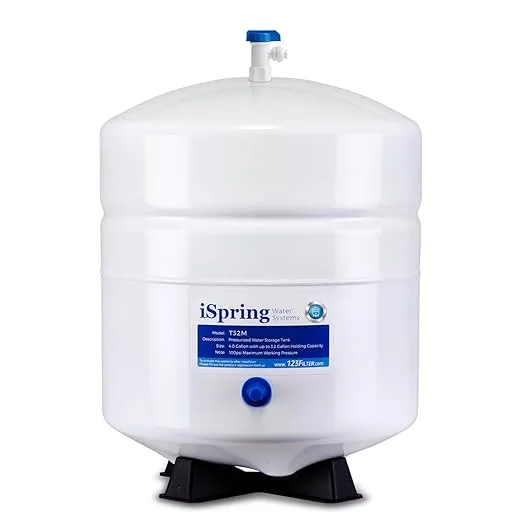 iSpring T32M Pressurized Water Storage Tank with Ball Valve for Reverse Osmosis RO Systems, 4 Gallon, 1/4" Tank Valve Included