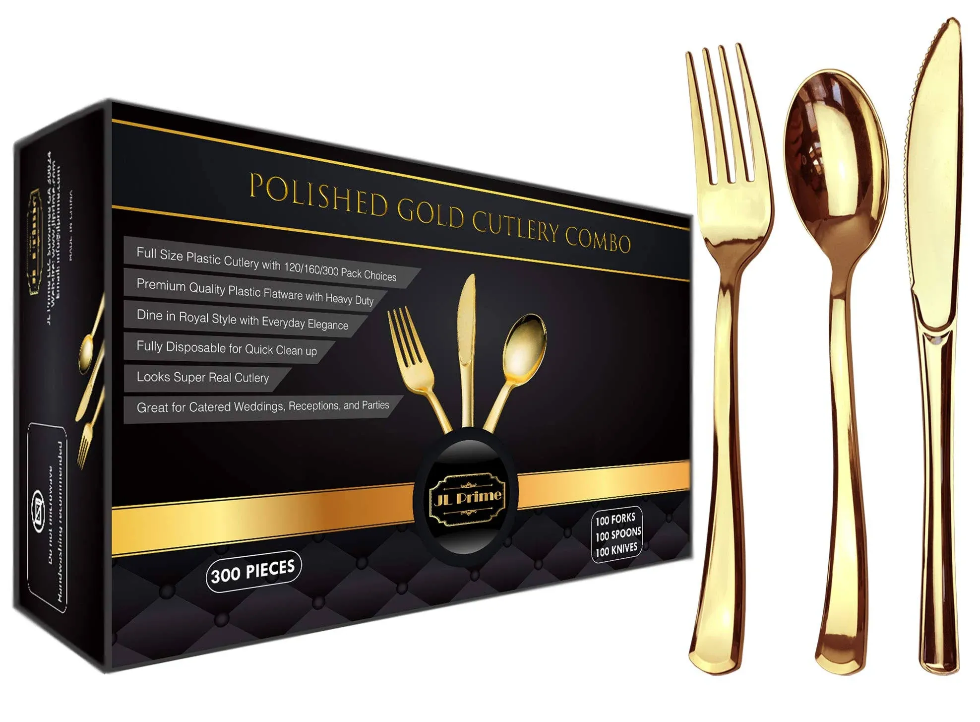 75 Pack Gold Plastic Silverware Disposable Cutlery Set - 25 Forks, 25 Knives,...