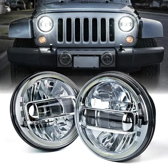 Xprite 7" LED Round Headlights Compatible with 1997-2018 Jeep Wrangler JK JKU LJ CJ TJ Hummer H1 H2, Halo Ring Headlamps DOT Approved | High/Low Sealed Beam | Plug & Play| Black