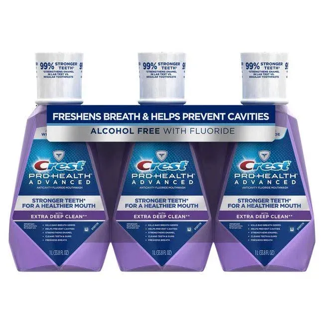 3 Pack -Crest Pro-Health Advanced with Extra Deep Clean Mouthwash, Clean Mint, 33.8 Fluid Ounce